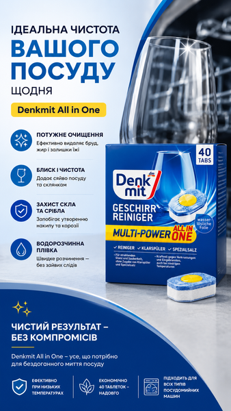 Таблетки для посудомийної машини Denkmit 40 шт 1003 фото